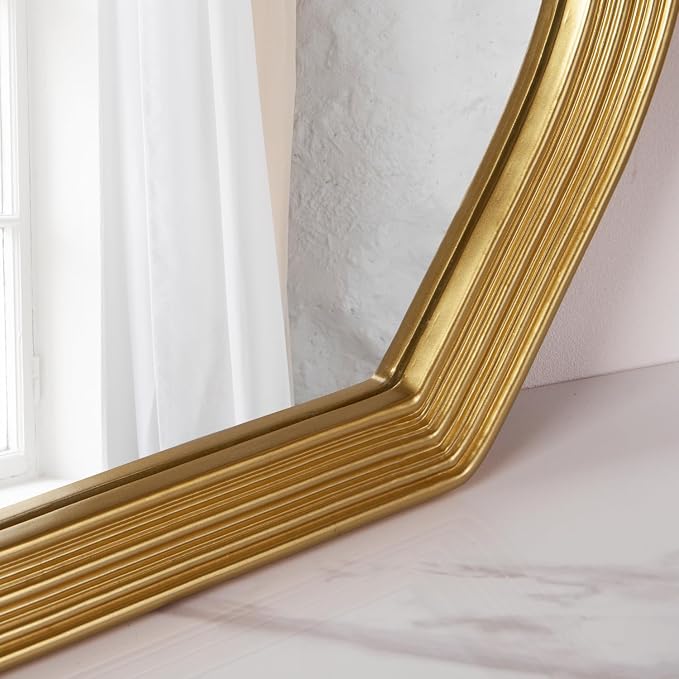 SHYFOY Antique Gold Wall Mirror, Asymmetrical Decorative Mirror for Wall Decor, Irregular Large Ornate Mirrors for Living Room, Wavy Abstract Cloud Mirror, 31.5" L x 27.5" W
