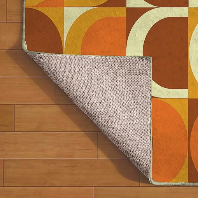 Ansouyi Orange and Yellow Non-Slip 5x7 ft Area Rugs, Washable Rug Carpet for Living Room, 70s Abstract Retro Circles Geometric Home Decor Rugs for Game Room Classroom Bedroom Dining Kindergarten Room