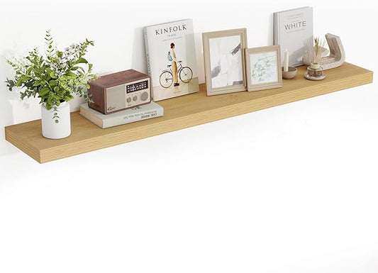 55 Inch Floating Shelves, 3D Textured Wood Grain, 55"x9.25"x1.5" Inch Deep Floating Shelves for Wall, Wooden Shelves for Bathroom, Bedroom, Living Room, Natural,1 Piece