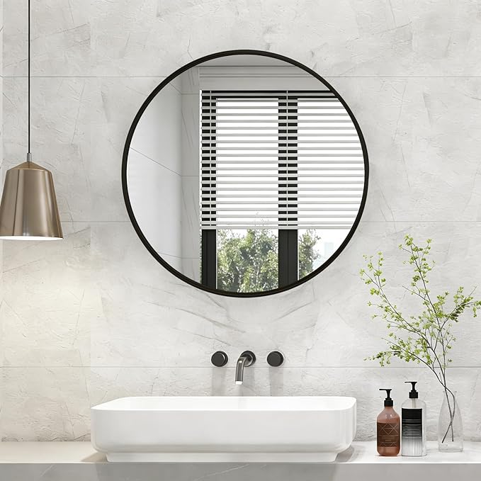 NEWBULIG Wall Mirror, Bathroom Mirror for Over Sink, Matte Metal Framed Vanity Mirror, Wall Decor for Bedroom, Tempered Glass