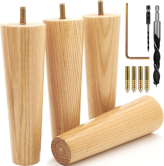 Airy Abode Premium Ash Wood Furniture Legs (Full Install Kit) - Pick Your Size and Color