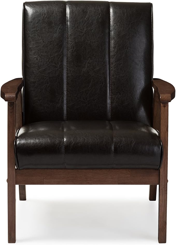 Baxton Studio BBT8011A2-Brown Living-Room-Chairs, Medium, Leather, Dark Brown