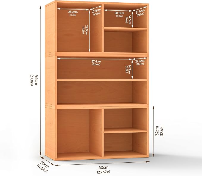 3 Cube Organizer Bookcase, Expandable Storage Shelves, Wooden Open Shelving Unit Book Shelf for Living Room, Office, Bedroom, Mid-Century Style Wood Furniture, Basswood Color (1 Set)