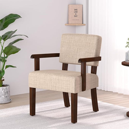 Accent Chair,Armchairs with Solid Wood Frame and Legs,Upholstered Reading Leisure Chair for Bedroom,Office,Waiting Room (Linen, Beige, One Chair)