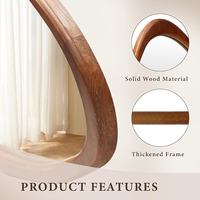 60''x22'' Asymmetrical Mirror with Wood Frame, Small Irregular Wavy Wall Mirror, Odd Shaped Mid Century Modern Mirror Decor for Bedroom Living Room Entryway Hall