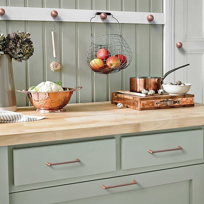 Goo-Ki Brushed Copper Cabinet Pulls with 3.8''Hole Centers, Modern Style Zinc Alloy Cabinet Handles for Dresser,Wardrobe,Cupboard- 6 Pack