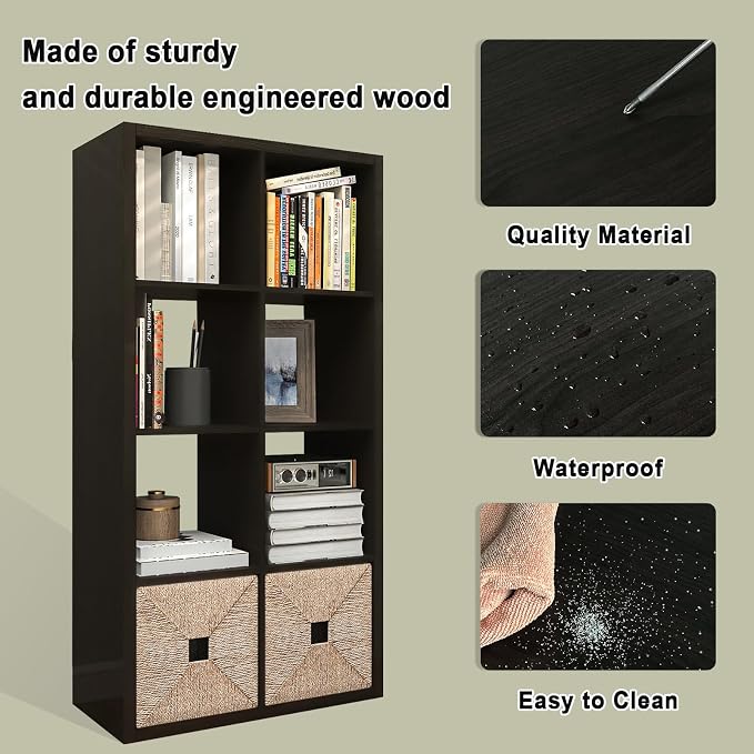 CTESNE【2026 Wooden Thick Frame 8 Cube Storage Organizer Shelf with Anti-Tipping Kits + Reversible Open Back Bookcase, Horizontal and Vertical Dual-use（Chocolate,11inch）