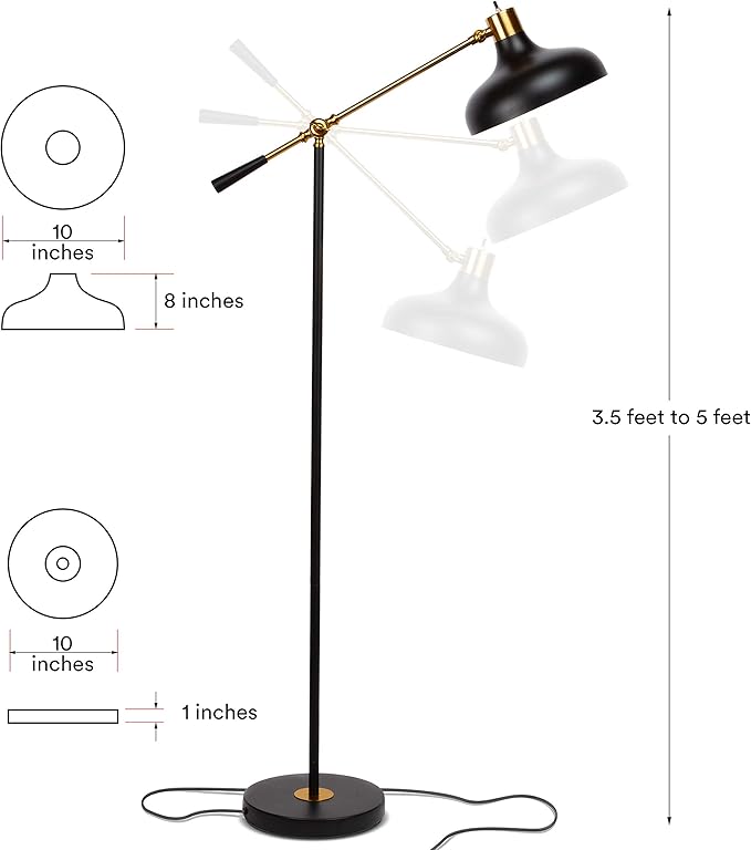 Brightech Wyatt LED Floor Lamp, Industrial Floor Lamp for Living Rooms & Offices – Charming Farmhouse Floor Lamp, Adjustable Head Standing Lamp for Bedroom Reading, Stunning Living Room Décor