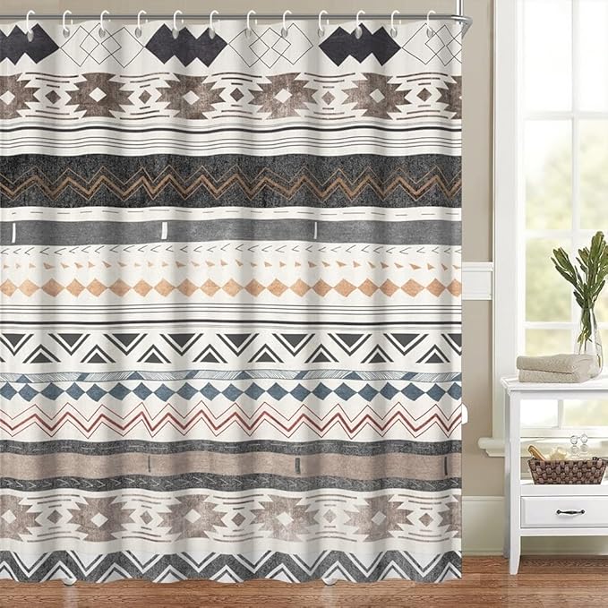 Retro Boho Geometric Shower Curtain for Bathroom Brown Aztec Pattern Bathtub Curtains Vintage Abstract Aesthetic Bathroom Decor Set Washable Waterproof Polyester Fabric with Hooks 72x72 Inch