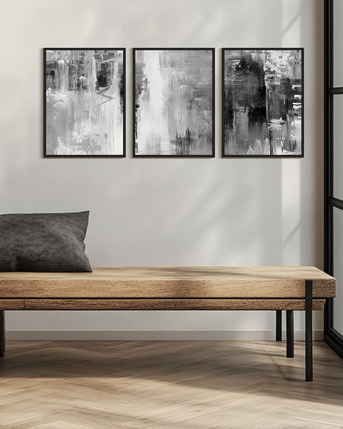 KUVIOKE Black Abstract Framed Canvas Wall Art Minimalist Graffiti Pastel Wall Decor Modern Art Painting for Bedroom Hallway 12x16in (Black Framed)