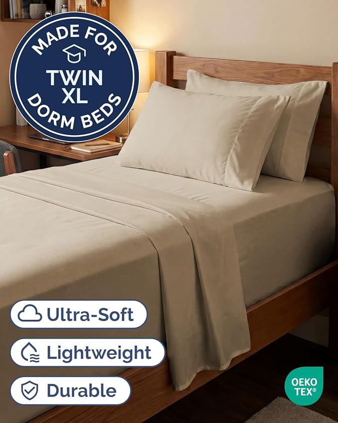 Extra Deep Twin XL Sheet Set - 4 Piece College Dorm Bed Sheets Set with Extra Deep Pockets - Ultra-Soft, Comfy & Breathable Bedding for Women, Men, Kids & Teens - Wrinkle Free & Fade Resistant - Cream