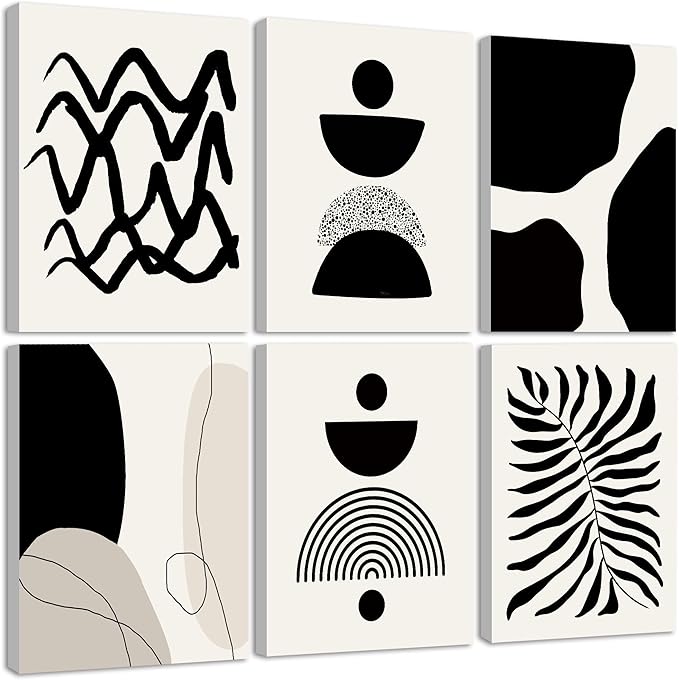Drsoum Abstract Boho Wall Art Minimalist Geometric Framed Boho Room Decor Black Line Art Mid Century Modern Prints Bohemian Living Room Bedroom Ready to Hang 8x10inx6pcs (Framed)