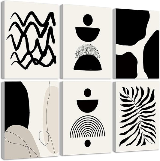 Drsoum Abstract Boho Wall Art Minimalist Geometric Framed Boho Room Decor Black Line Art Mid Century Modern Prints Bohemian Living Room Bedroom Ready to Hang 8x10inx6pcs (Framed)