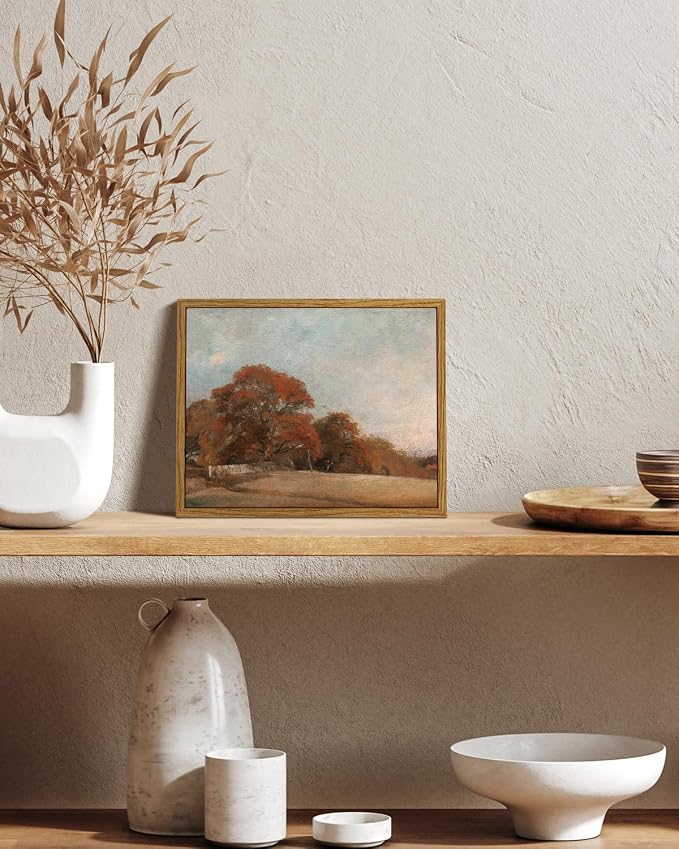 InSimSea Fall Landscape Framed Wall Art,Vintage Canvas Print, Autumn Scenery,Nature Decor for Living Room, Bedroom, Bathroom,8x10 in