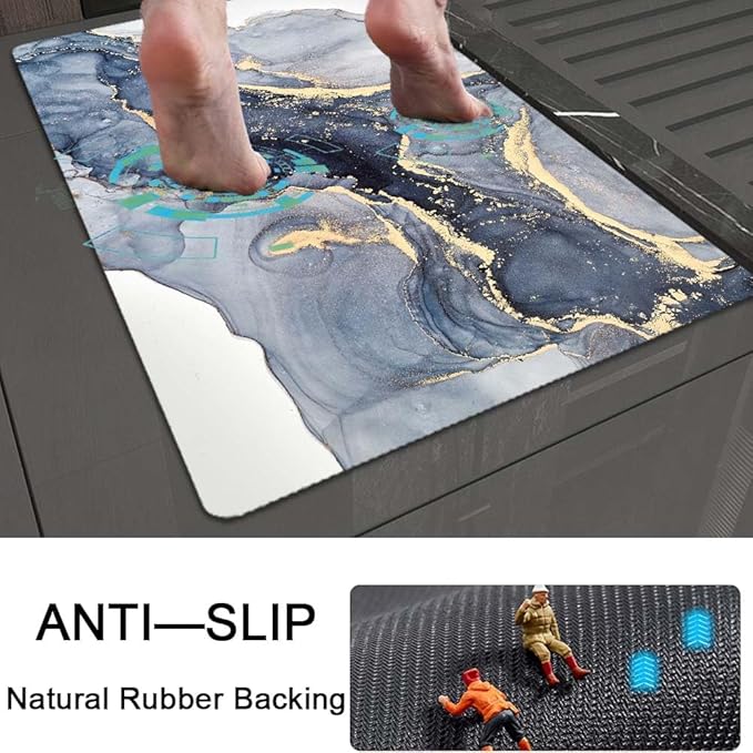 Bath Mat Rug,Gilt Marble Non Slip Quick Dry Super Absorbent Thin Bathroom Rugs Fit Under Door-Easy to Clean Bathroom Floor Mats-Shower Rug for Shower Sink Bathtub(16" x 24"in)