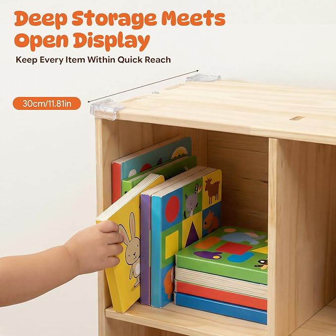 4-Cube Pine Wood Storage Organizer, Solid Wooden Bookshelf with Back Panel, 11in Shelf Opening Bookcase, Freestanding for Living Room, Bedroom, Office (23.6 x 11.8 x 23.6in)