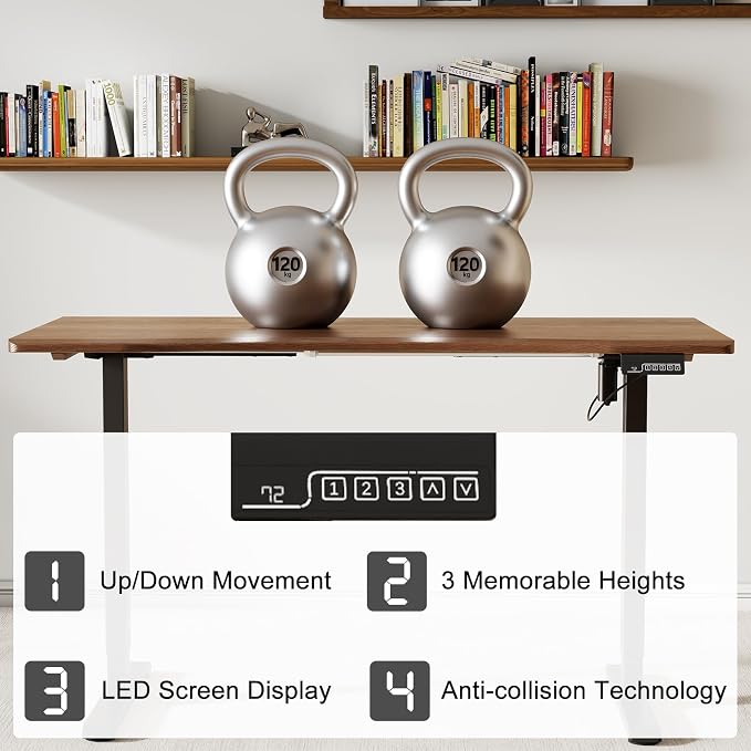 Solid Wood Electric Standing Desk 55"x23.6"Home Office Desk,Adjustable Workbench with 3 Stages Single Motor, Computer Workstation with T-Shaped Metal Bracket,Walnut Standing Table for Gaming(1 Box)