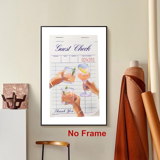 Funky Retro Wall Art Guest Check Poster Blue Minimalist Wall Prints Cheers Canvas Wall Art Bar Cart Pictures Preppy Modern Paintings Vintage Alcohol Posters for Living Room Bedroom 16x24in Frameless