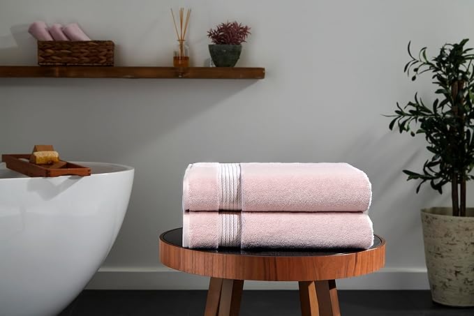 Ozdilek 2-Piece Bath Towels, 30x60 550GSM– 30x60 Inches, 100% Turkish Cotton, Luxury Quick Dry, Extra Large, Fade-Resistant, Eco-Friendly, Spa Towel, Cotton Towel (Mauve Pink)