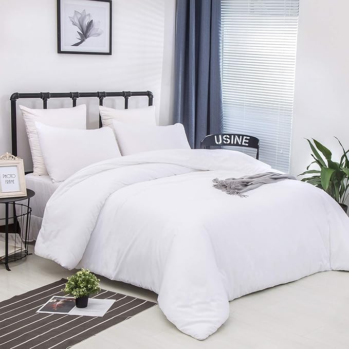 Pureant White Comforter Sets Full Size Solid Color Bedding Comforters Lightweight Plain Color Bed Quilts Full Size Cozy Women Men All White Minimalist Bedding Adults Teens Durable Blankets