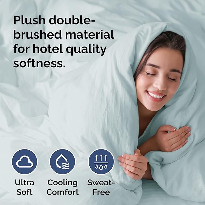 Duvet Cover Full Size - Extra Soft Full Size Duvet Cover - Lightweight, Breathable & Cozy - Easy Care & Fade Free w/Zipper Closures & Ties - 80" x 90" Inches - (Ice Blue) Comforter Not Included