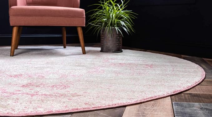 Unique Loom Bromley Collection Area Rug - Wells (3' 1" Round, Pink/ Ivory)