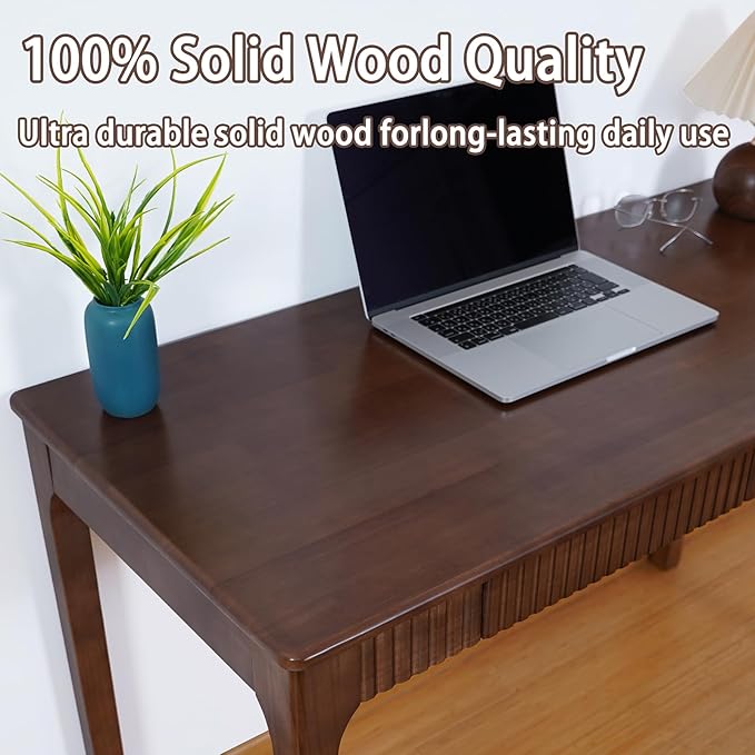 Solid Wood Desk with Drawer, Small Writing Desk for Small Spaces,Gaming Study Home Office Workbench woodenDesks for Work, 39 inch Wooden Computer Desk for Bedroom Walnut Color