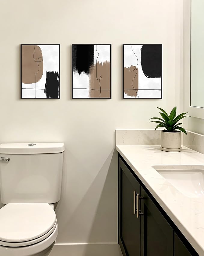 KUVIOKE Neutral Abstract Framed Wall Art Beige Mid Century Textured Wall Decor Minimalist Line Modern Illustrations Art Print Home Decor 11x14in (Black Framed)