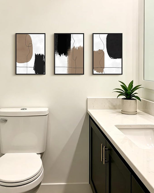 KUVIOKE Neutral Abstract Framed Wall Art Beige Mid Century Textured Wall Decor Minimalist Line Modern Illustrations Art Print Home Decor 11x14in (Black Framed)