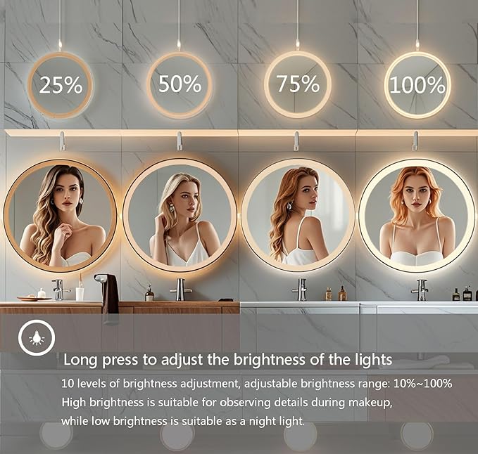 Wall-Mounted Round Bathroom Mirror with LED-Lights - 32 Inch Frame Vanity Mirrors(32" x 32", Black)