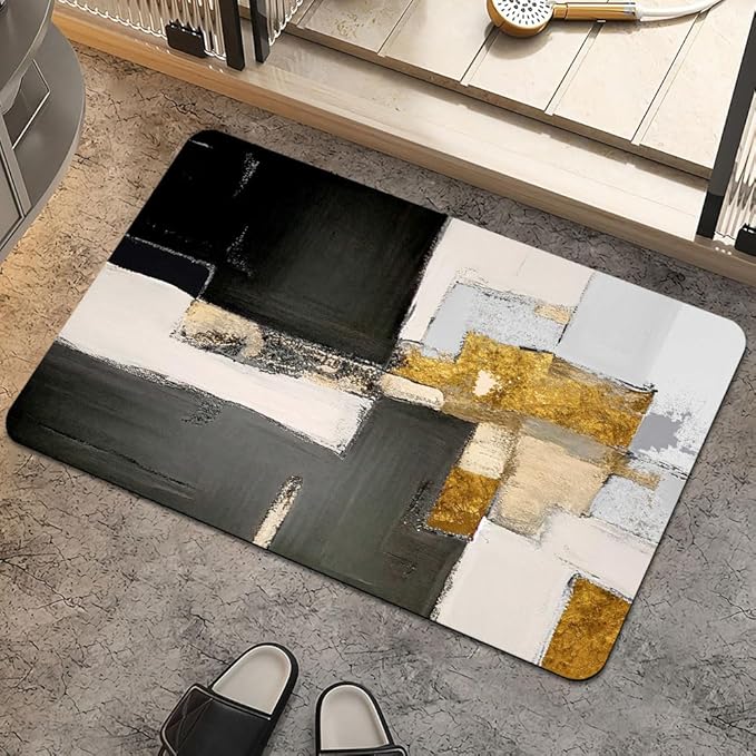 Bath Mat Rug,Abstract modern black gold Non Slip Quick Dry Super Absorbent Thin Bathroom Rugs Fit Under Door-Easy to clean Bathroom Floor Mats-Shower Rug for Shower Sink Bathtub(20" x 31"In)