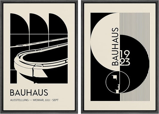 IDEA4WALL Framed Canvas Print Wall Art Set Bauhaus Geometric Black Architecture Circles Abstract Shapes Illustrations Modern Art Decorative for Living Room, Bedroom, Office - 24"x36"x2 Black