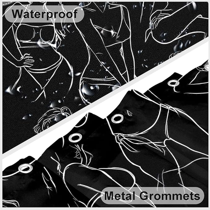 Black and White Abstract Shower Curtain Women Minimalist Line Art Shower Curtains for Bathroom Waterproof Fabric Bath Curtain Decor with Hooks