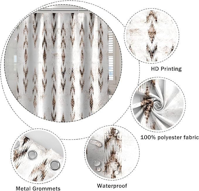 Abstract Shower Curtain Grunge Rustic Black Brown Blurry Arrow Pattern Shower Curtains for Modern Farmhouse Bathroom Waterproof Fabric Decor Set with Hooks, 60W x 72H Inch