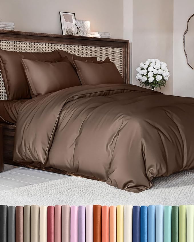 Duvet Cover Queen Size - Extra Soft Queen Size Duvet Cover - Lightweight, Breathable & Cozy - Easy Care & Fade Free with Zipper Closures & Ties - 90" x 90" Inches - (Brown) Comforter Not Included