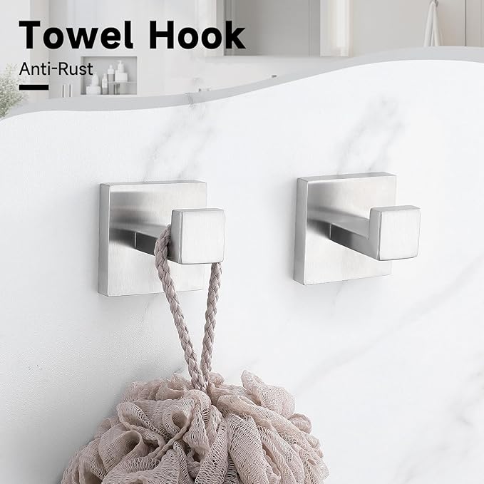 TNOMS Brushed Nickel Towel Bar Set,5-Pieces Bathroom Hardware Accessories Set,Towel Racks Set for Bathroom 23.6 Inch Towel Bar Stainless Steel Wall-Mounted