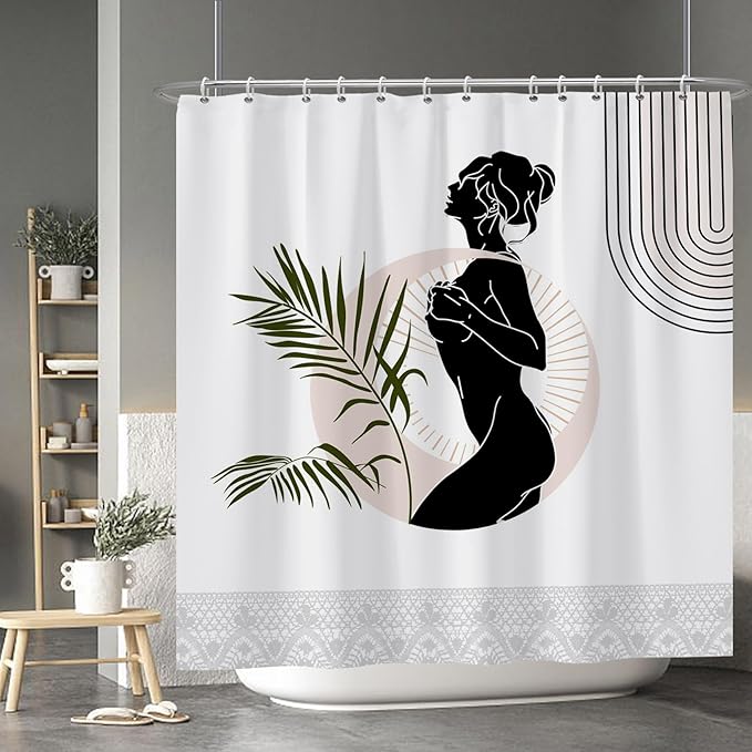 Baocicoo Black Abstract Woman Shower Curtain Boho Mid Century Minimalist Curtain for Bathroom Decorations Waterproof with Hooks 72x72 Inches
