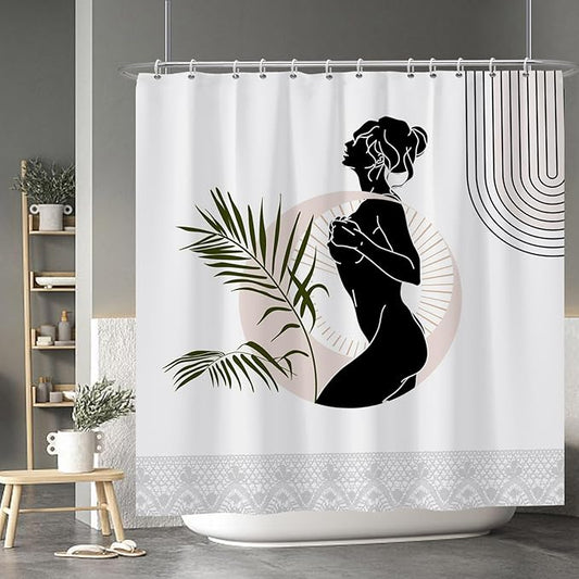 Baocicoo Black Abstract Woman Shower Curtain Boho Mid Century Minimalist Curtain for Bathroom Decorations Waterproof with Hooks 72x72 Inches