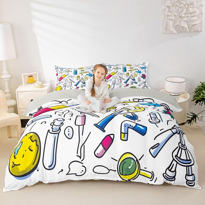 Science Students Duvet Cover Set Physics formula Full Size Bedding Sets for Tween Boys Girls | Chemistry Science Educational Comforter Cover Back To School Supplies Bed Set, Room Decor Aesthetic