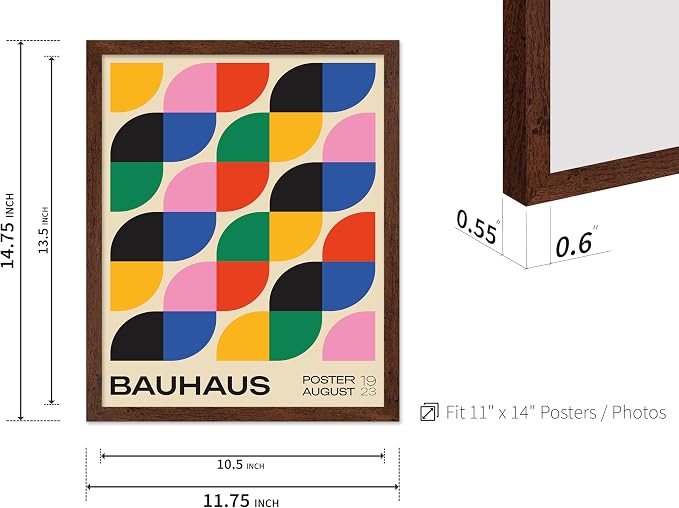 Poster Master Bauhaus Poster - Rainbow Knots Print - Abstract Art - Graphic Design Art - Geometric Art - Chic Boho Art - Mid Century Modern Art - Living Room or Bedroom Decor - 11x14 Brown Framed