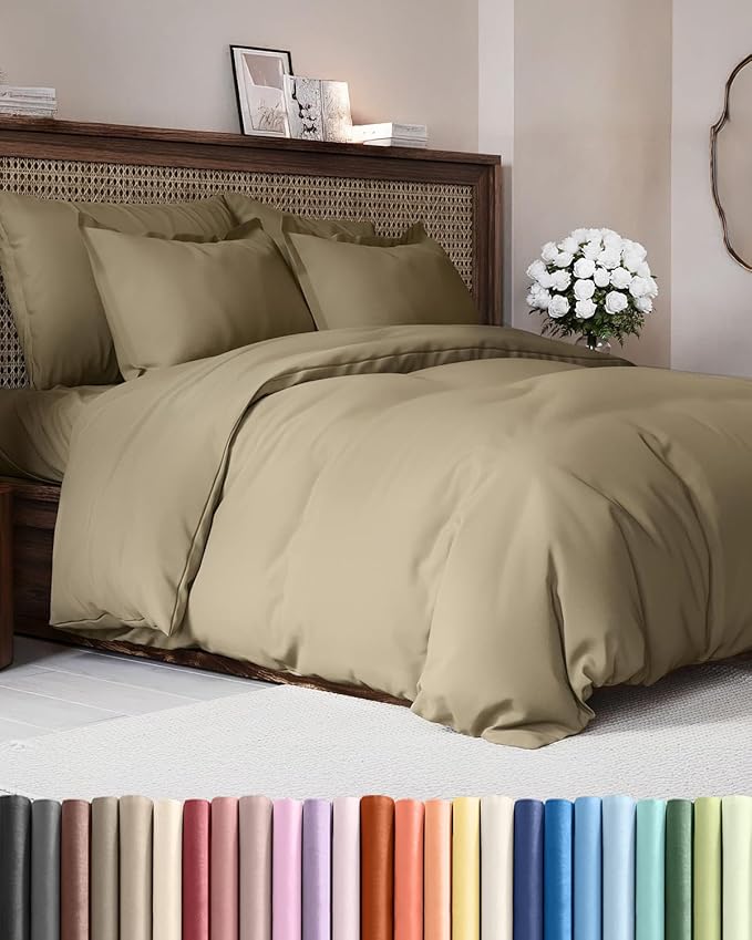 Duvet Cover King Size - Extra Soft King Size Duvet Cover - Lightweight, Breathable & Cozy - Easy Care & Fade Free with Zipper Closures & Ties - 104" x 90" Inches - (Khaki) Comforter Not Included