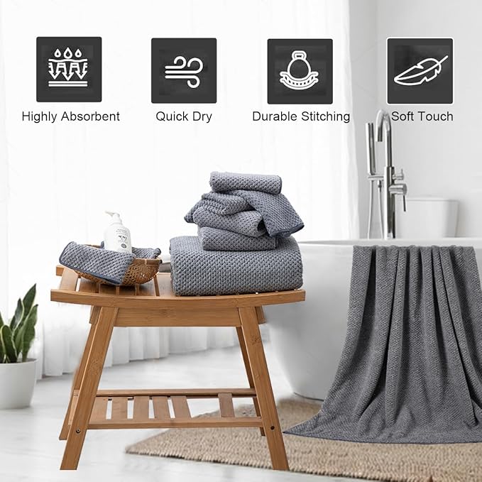 8-Piece Gray Bath Towels Set,2 Oversized Large Bath Towels Sheet,2 Hand Towels and 4 Washcloths - 600 GSM Soft Luxury Towel Set,Highly Absorbent Quick Dry Towel Collection for Bathroom,Hotel and Spa