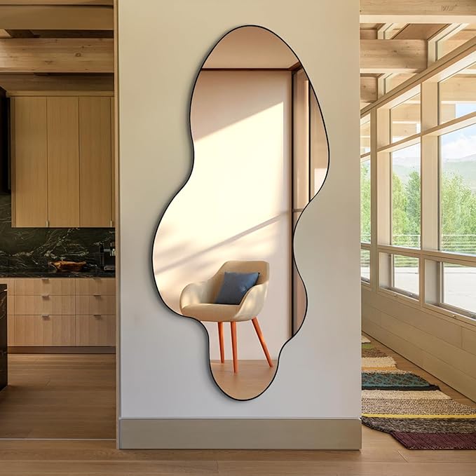 Irregular Mirror, 60"x30" Asymmetrical Mirror Full Length, Large Abstract Mirrors with Metal Frame, Modern Unique Shaped Mirrors for Living Room Bathroom Bedroom Hallway Entryway Fireplace