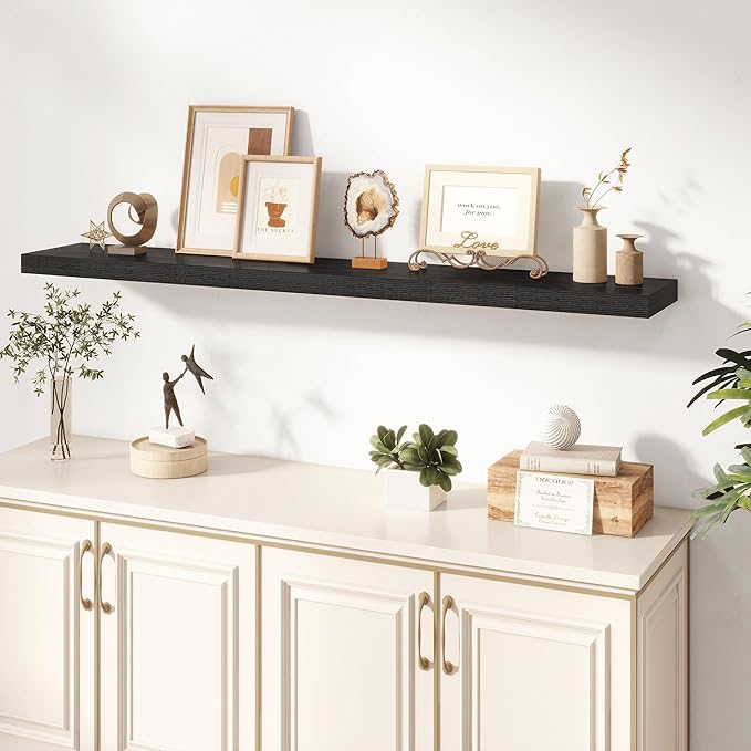 Dreamland 55 Inches Floating Shelves for Wall, 8" Deep Long Floating Shelves Set of 1, Large Display & Storage Shelf, Wall Shelf for Bathroom Bedroom Living Room Kitchen Office, Black