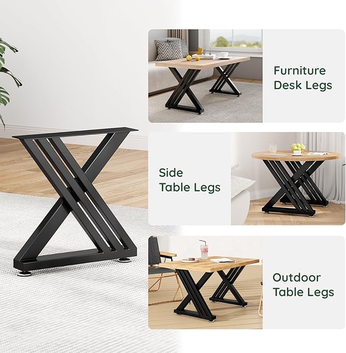 Metal Coffee Table Legs 18" H x 18" W Furniture Desk Bench Dining Table Base with Adjustable Feet Z Shape Set of 2 Black