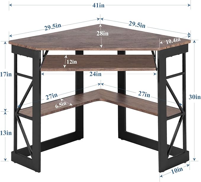 VECELO Corner Computer Desk 41 x 30 inches with Smooth Keyboard & Storage Shelves for Home Office Workstation,Rustic Brown