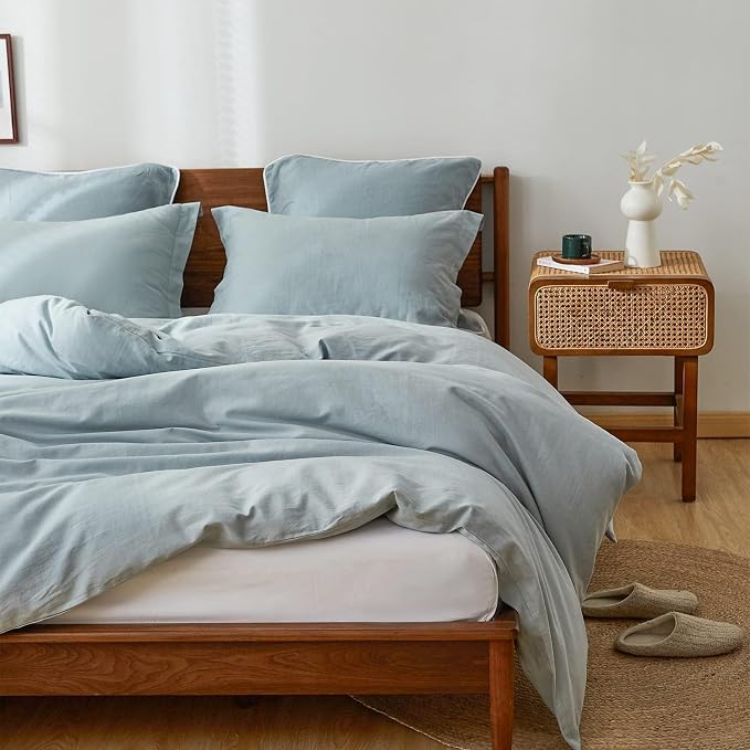 Simple&Opulence 100% Linen Duvet Cover Set, 3 PCS Natural French Flax Dusty Blue Duvet Cover King Size, Breathable Soft Comfy Linen Bedding Comforter Cover with 2 Pillowcases(Dusty Blue, 104"x92")