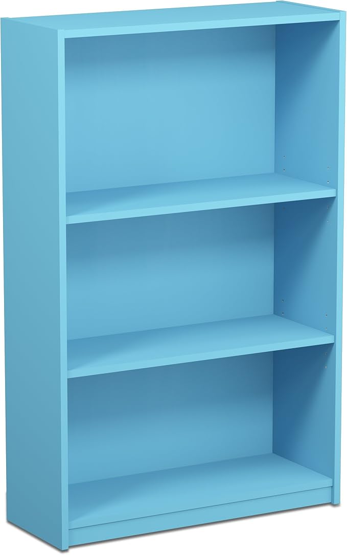 Furinno JAYA Book Shelf, 3-Tier Bookshelf, Bookcase with Adjustable Shelves, 9.5 x 24.5 x 40.3, for Organization and Storage, for Living Room, Bedroom, Home Office, Light Blue