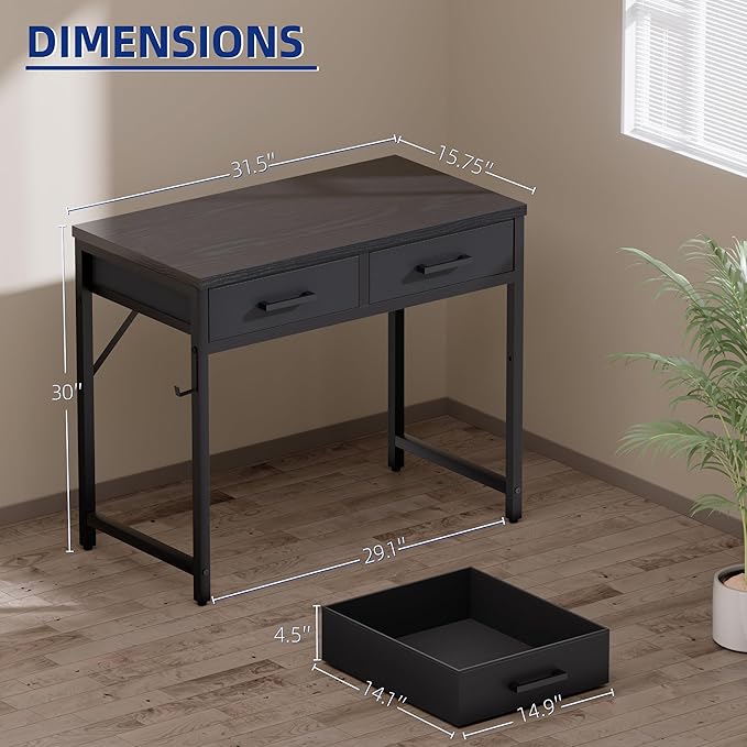 Pamray 32 Inch Small Computer Desk with 2 Drawers for Bedroom Study Writing Home Office Table for Small Spaces Red