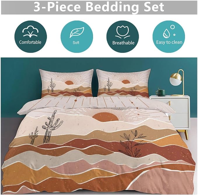 Mid Century Leaves Comforter Set,Modern Abstract Tropical Monstera Palm Leaf Plant Minimalist Spring Summer Bohemian Geometric Bedding Set with Pillowcase for Bedroom Bed Decor,King 102"x90"